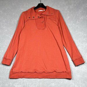 Soft Surroundings Sweatshirt Womens Medium Orange Pullover Tunic Snap Closure